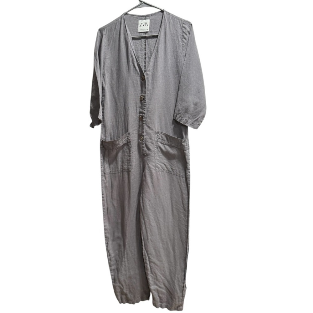 Zara Gray Lillian Linen Jumpsuit,  Utility Button Up, size‎ Small